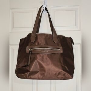 London Fog Brown Tote / Satchel Handbag | Zip Top | Gold Hardware